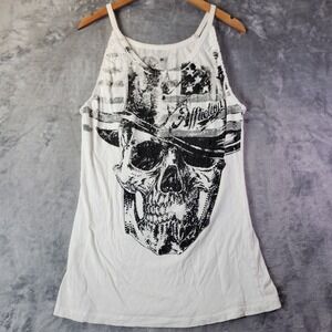 Affliction Womens XL White Skull American Flag Graphic Tank Top Edgy Grunge Y2K